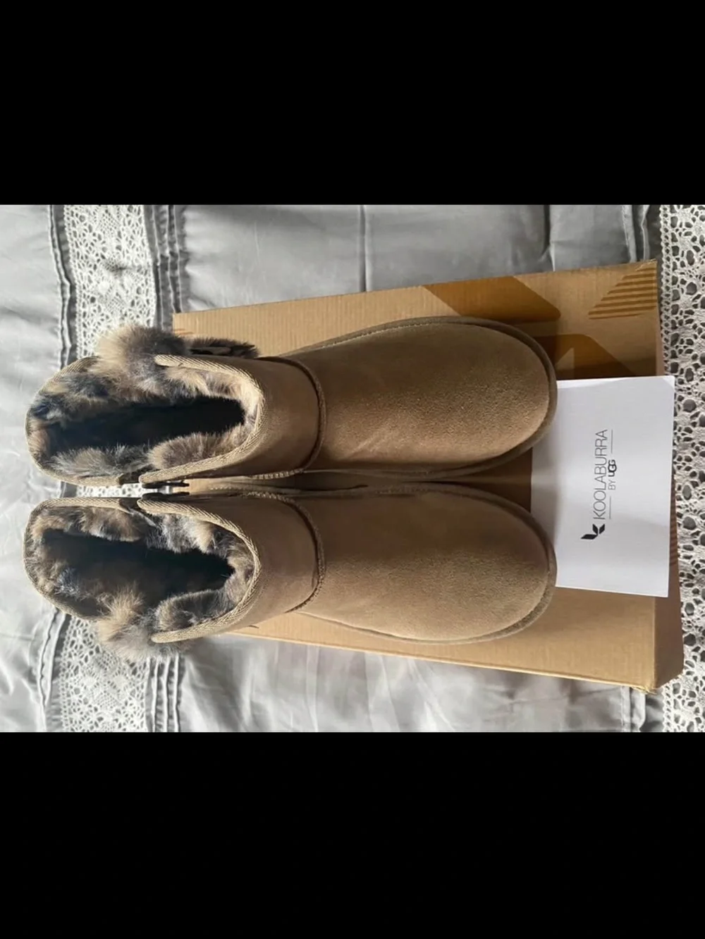 Koolaburra Taupe Faux-Suede Ankle Boots with Fur Pom Accent